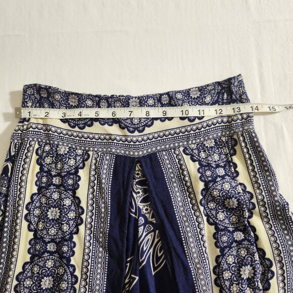 Camaroha Sutra Women's Small Blue Floral Print Layered Split Wide Leg Pants Boho - Picture 12 of 15